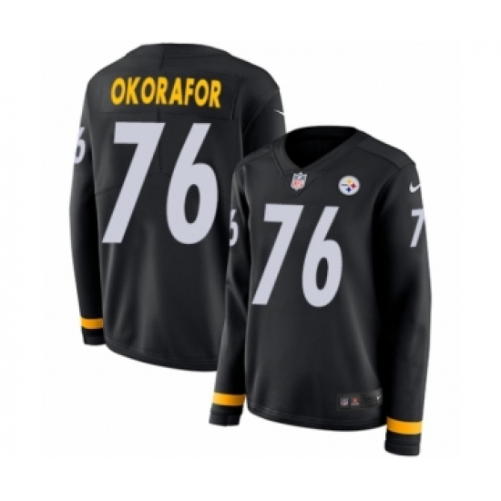 Women's Nike Pittsburgh Steelers #76 Chukwuma Okorafor Limited Black Therma Long Sleeve NFL Jersey - Ujersey