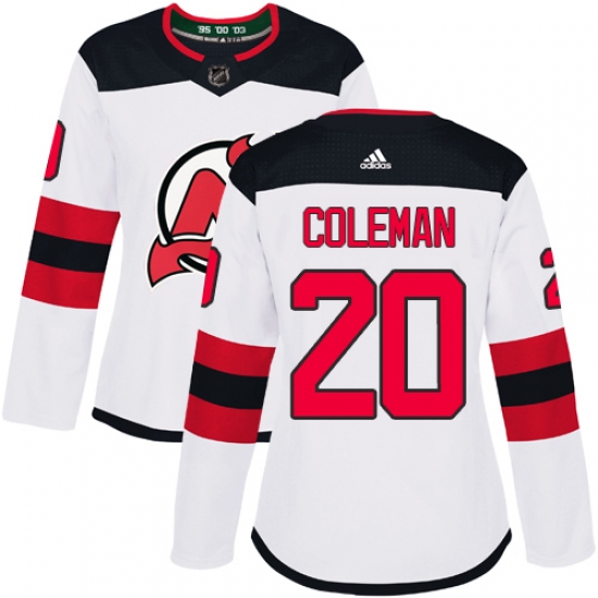 Women's Adidas New Jersey Devils #20 Blake Coleman Authentic White Away NHL Jersey - Ujersey