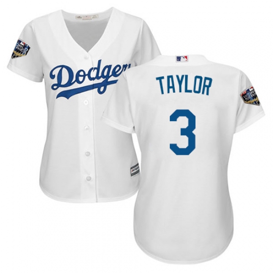 Women's Majestic Los Angeles Dodgers #3 Chris Taylor Authentic White Home Cool Base 2018 World Series MLB Jersey - Ujersey