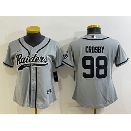 Women's Las Vegas Raiders #98 Maxx Crosby Grey With Patch Cool Base Stitched Baseball Jersey - Ujersey