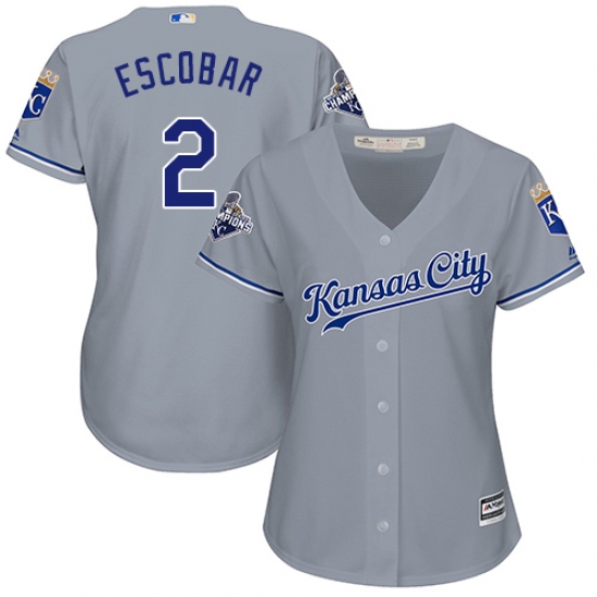 Women's Majestic Kansas City Royals #2 Alcides Escobar Authentic Grey Road Cool Base MLB Jersey - Ujersey