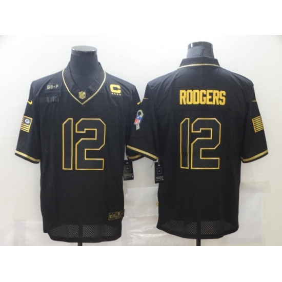 Men's Green Bay Packers #12 Aaron Rodgers Black C patch Nike 2020 Salute To Service Limited Jersey - Ujersey