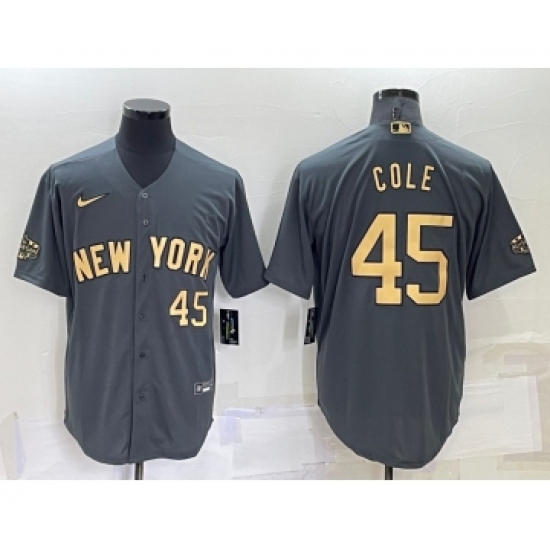 Men's New York Yankees #45 Gerrit Cole Number Grey 2022 All Star Stitched Cool Base Nike Jersey - Ujersey