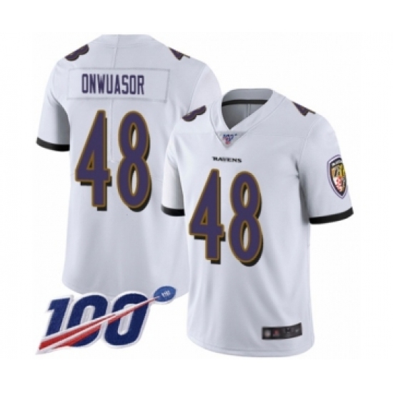 Men's Baltimore Ravens #48 Patrick Onwuasor White Vapor Untouchable Limited Player 100th Season Football Jersey - Ujersey