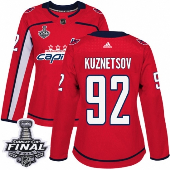 Women's Adidas Washington Capitals #92 Evgeny Kuznetsov Authentic Red Home 2018 Stanley Cup Final NHL Jersey - Ujersey