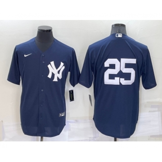 Men's New York Yankees #25 Gleyber Torres No Name Navy Blue Throwback Stitched Cool Base Nike Jersey - Ujersey