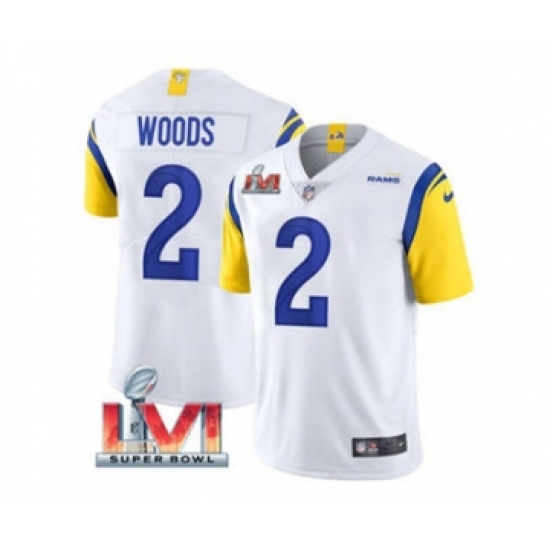 Men's Los Angeles Rams #2 Robert Woods White 2022 Super Bowl LVI Vapor Limited Stitched Jersey - Ujersey