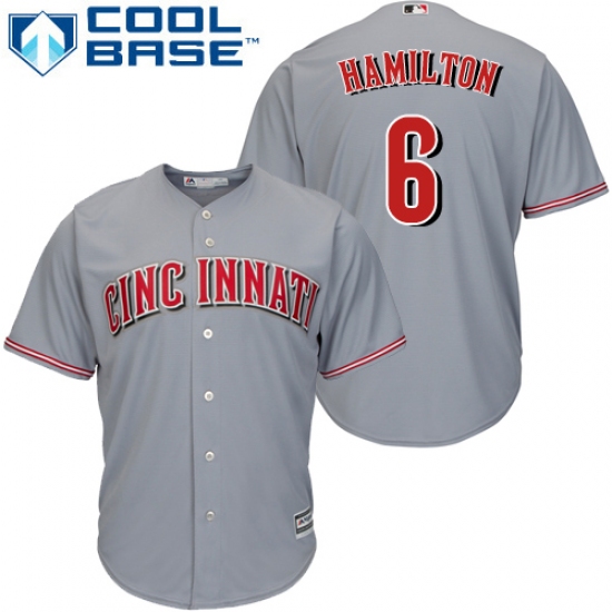 Youth Majestic Cincinnati Reds #6 Billy Hamilton Authentic Grey Road Cool Base MLB Jersey - Ujersey
