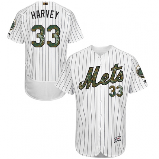 Men's Majestic New York Mets #33 Matt Harvey Authentic White 2016 Memorial Day Fashion Flex Base MLB Jersey