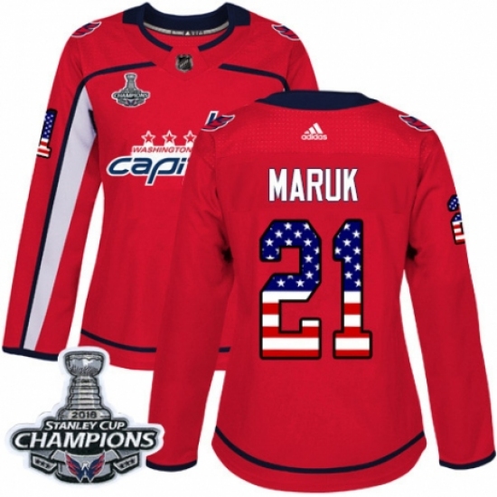 Women's Adidas Washington Capitals #21 Dennis Maruk Authentic Red USA Flag Fashion 2018 Stanley Cup Final Champions NHL Jersey - Ujersey