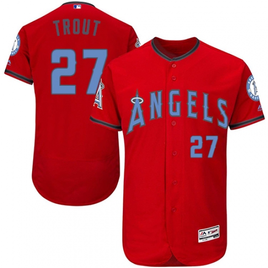 Men's Majestic Los Angeles Angels of Anaheim #27 Mike Trout Authentic Red 2016 Father's Day Fashion Flex Base MLB Jersey - Ujersey