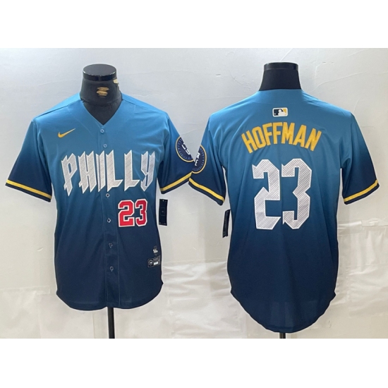 Men's Philadelphia Phillies #23 Jeff Hoffman Blue Number 2024 City Connect Limited Stitched Jersey