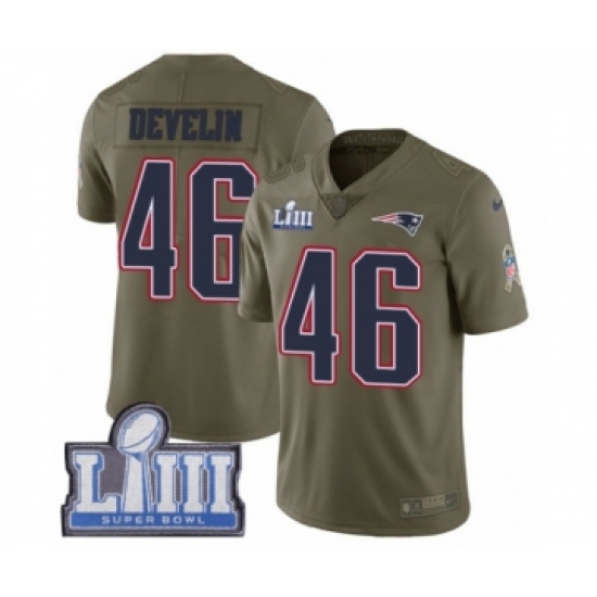 Youth Nike New England Patriots #46 James Develin Limited Olive 2017 Salute to Service Super Bowl LIII Bound NFL Jersey - Ujersey