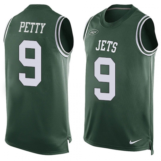 Men's Nike New York Jets #9 Bryce Petty Limited Green Player Name & Number Tank Top NFL Jersey - Ujersey