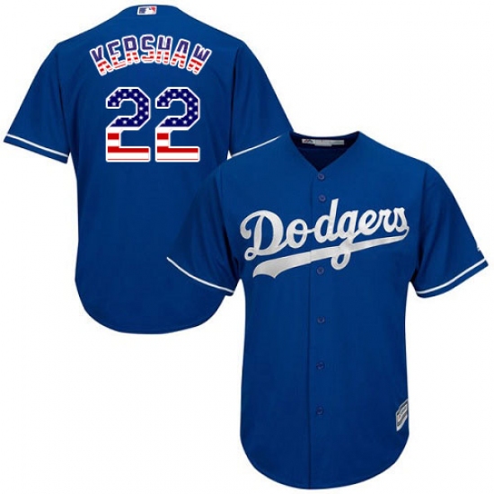Men's Majestic Los Angeles Dodgers #22 Clayton Kershaw Authentic Royal Blue USA Flag Fashion Cool Base MLB Jersey - Ujersey