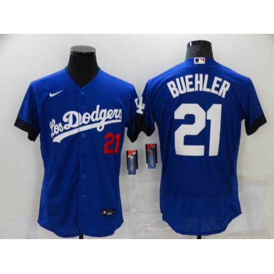 Men's Nike Los Angeles Dodgers #21 Walker Buehler Blue Elite City Player Jersey - Ujersey
