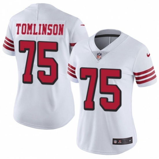 Women's Nike San Francisco 49ers #75 Laken Tomlinson Limited White Rush Vapor Untouchable NFL Jersey - Ujersey