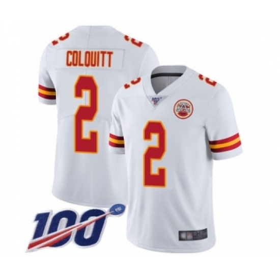 Men's Kansas City Chiefs #2 Dustin Colquitt White Vapor Untouchable Limited Player 100th Season Football Jersey - Ujersey