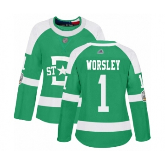 Women's Dallas Stars #1 Gump Worsley Authentic Green 2020 Winter Classic Hockey Jersey - Ujersey