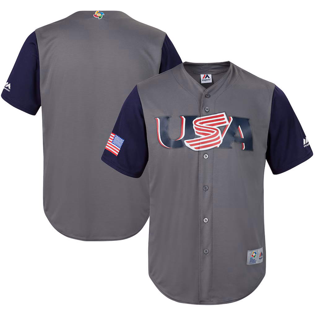 Youth USA Baseball Majestic Gray/Navy 2017 World Baseball Classic Cool Base Replica Team Jersey - Ujersey NHL