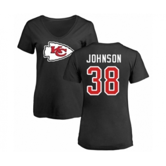 Football Women's Kansas City Chiefs #38 Dontae Johnson Black Name & Number Logo Slim Fit T-Shirt - Ujersey