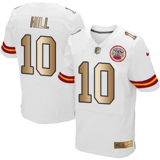 Men's Nike Kansas City Chiefs #10 Tyreek Hill Elite White/Gold NFL Jersey - Ujersey