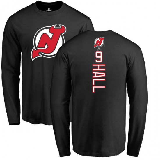 NHL Adidas New Jersey Devils #9 Taylor Hall Black Backer Long Sleeve T-Shirt - ujerseystore