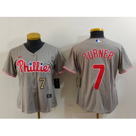 Women's Philadelphia Phillies #7 Trea Turner Grey Stitched Cool Base Nike Jerseys - Ujersey
