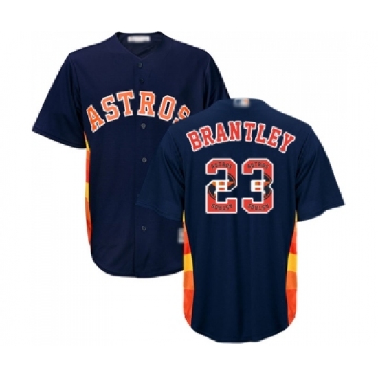 Men's Houston Astros #23 Michael Brantley Authentic Navy Blue Team Logo Fashion Cool Base Baseball Jersey - Ujersey