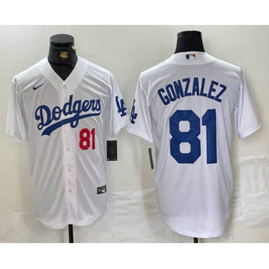 Men's Los Angeles Dodgers #81 Victor Gonzalez Number White Cool Base Stitched Baseball Jersey - Ujersey