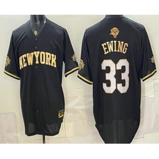 Men's New York Knicks #33 Patrick Ewing Black Gold 2026 Finals Stitched Baseball Jersey - Ujersey