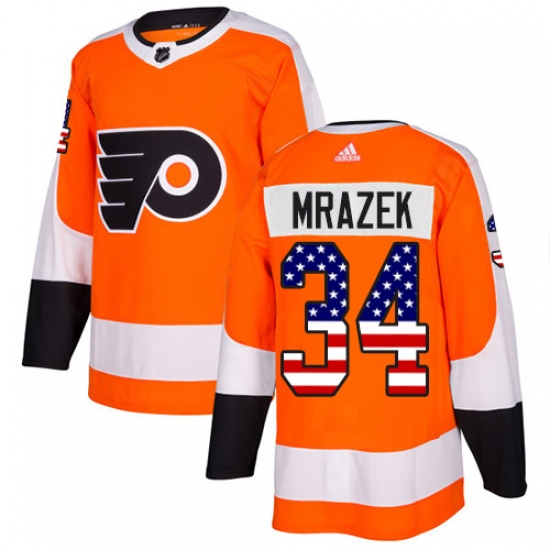 Men's Adidas Philadelphia Flyers #34 Petr Mrazek Authentic Orange USA Flag Fashion NHL Jersey - Ujersey