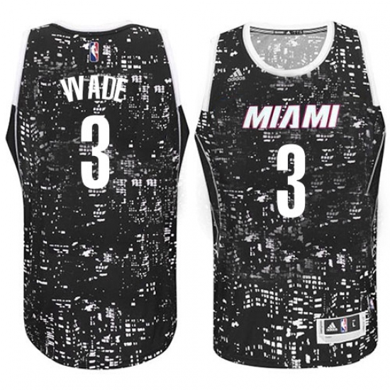 Men's Adidas Miami Heat #3 Dwyane Wade Swingman Black City Light NBA Jersey - Ujersey