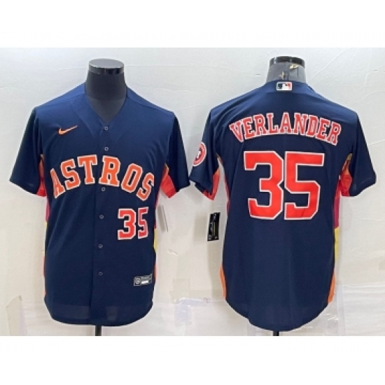 Men's Houston Astros #35 Justin Verlander Number Navy Blue With Patch Stitched MLB Cool Base Nike Jersey - Ujersey