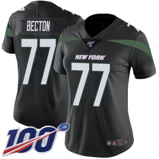 Women's New York Jets #77 Mekhi Becton Black Alternate Stitched 100th Season Vapor Untouchable Limited Jersey - Ujersey
