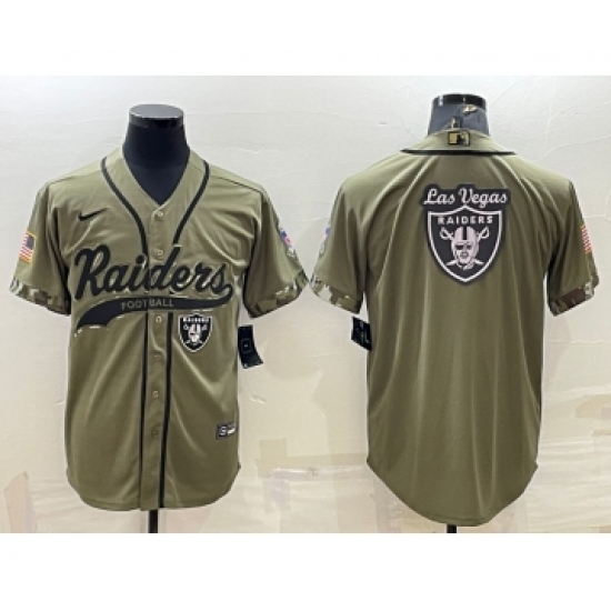 Men's Las Vegas Raiders Olive Salute to Service Team Big Logo Cool Base Stitched Baseball Jersey - Ujersey