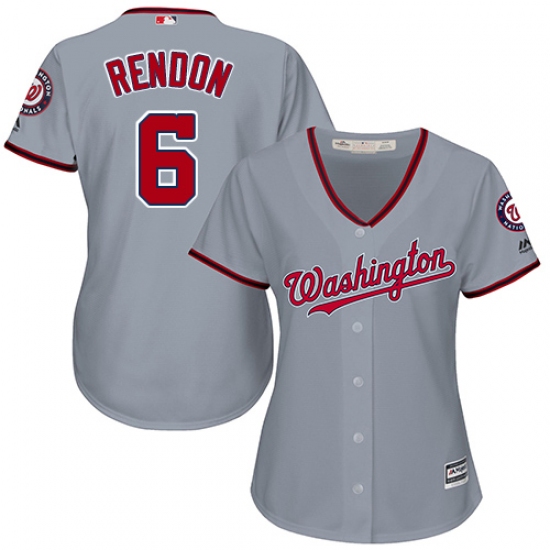 Women's Majestic Washington Nationals #6 Anthony Rendon Authentic Grey Road Cool Base MLB Jersey - Ujersey