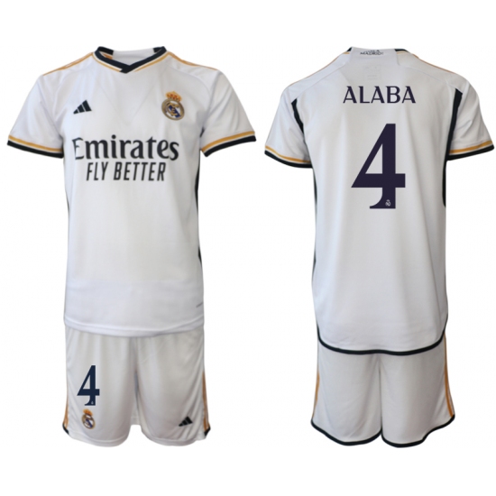 Men's Real Madrid #4 David Alaba 2023-24 White Home Soccer Jersey