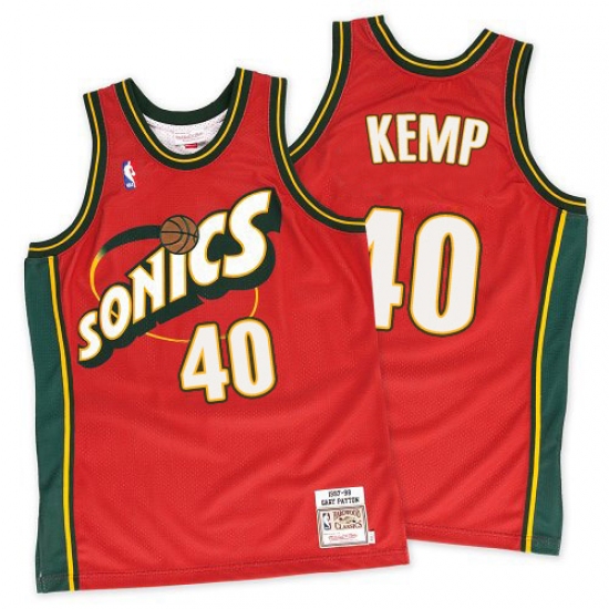 Men's Mitchell and Ness Oklahoma City Thunder #40 Shawn Kemp Authentic Red SuperSonics Throwback NBA Jersey - Ujersey