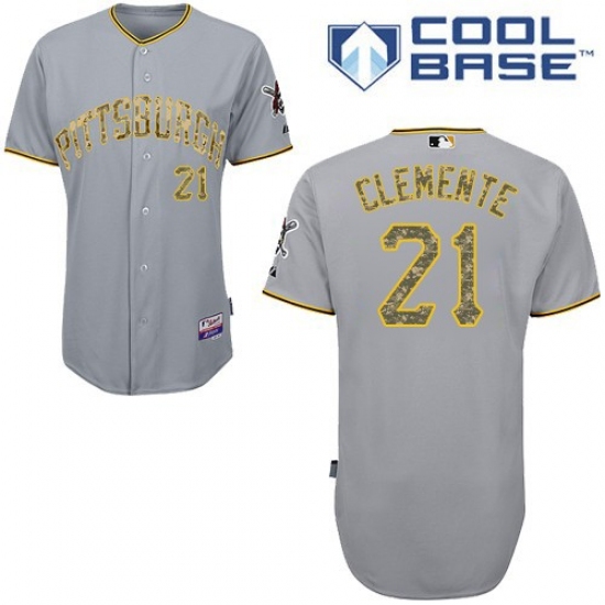 Men's Majestic Pittsburgh Pirates #21 Roberto Clemente Replica Grey USMC Cool Base MLB Jersey - Ujersey