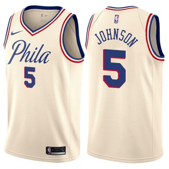 Men's Nike Philadelphia 76ers #5 Amir Johnson Swingman Cream NBA Jersey - City Edition - ujerseystore