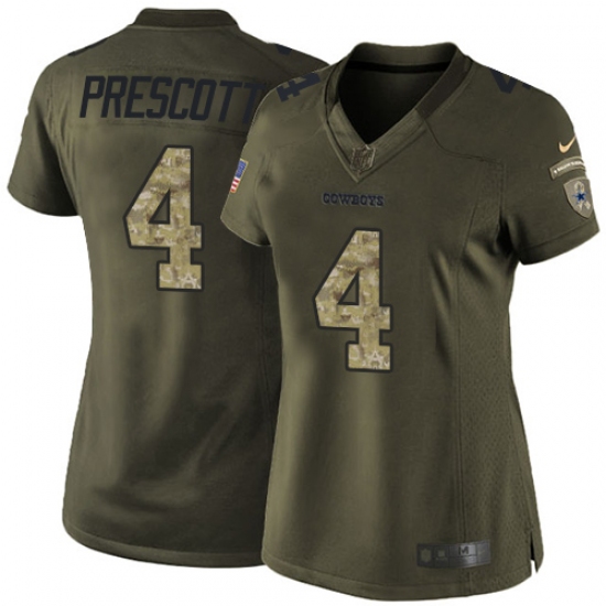 Women's Nike Dallas Cowboys #4 Dak Prescott Elite Green Salute to Service NFL Jersey - Ujersey