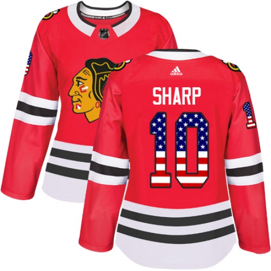Women's Adidas Chicago Blackhawks #10 Patrick Sharp Authentic Red USA Flag Fashion NHL Jersey - Ujersey