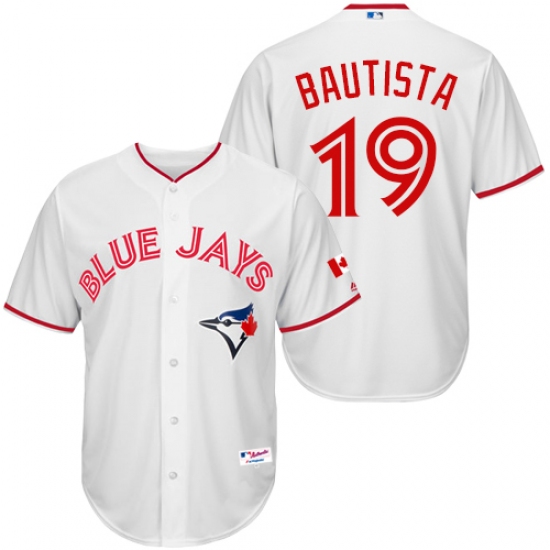 Men's Majestic Toronto Blue Jays #19 Jose Bautista Replica White 2015 Canada Day MLB Jersey - Ujersey