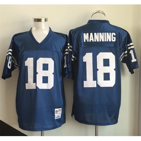 Men's Indianapolis Colts #18 Peyton Manning Blue Throwback Stitched Football Jersey - Ujersey