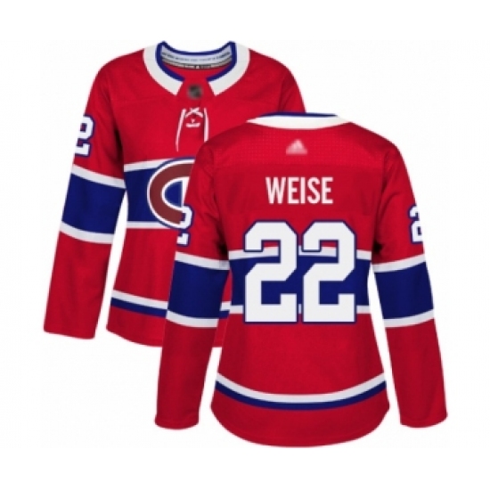 Women's Montreal Canadiens #22 Dale Weise Authentic Red Home Hockey Jersey - Ujersey