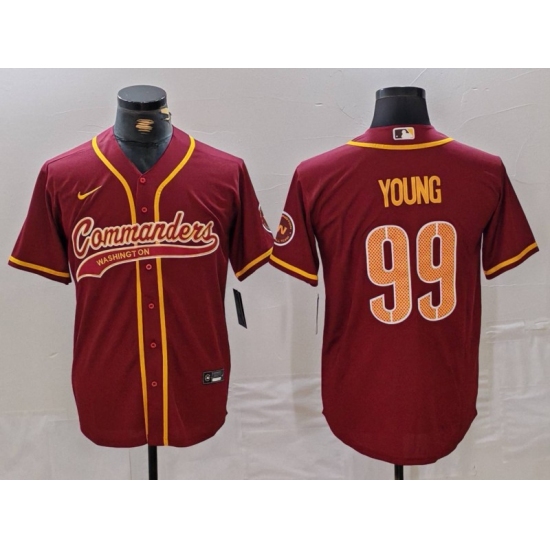 Men's Washington Commanders #99 Chase Young Burgundy Cool Base Stitched Baseball Jersey - Ujersey