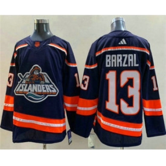 Men's New York Islanders #13 Mathew Barzal Blue 2022 Reverse Retro Stitched Jersey - Ujersey