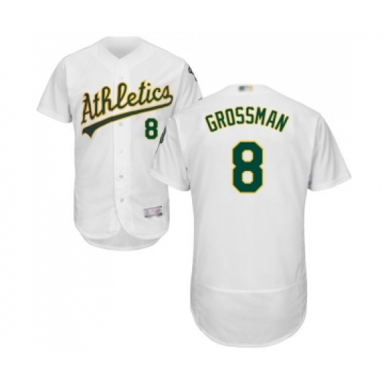 Men's Oakland Athletics #8 Robbie Grossman White Home Flex Base Authentic Collection Baseball Jersey - Ujersey