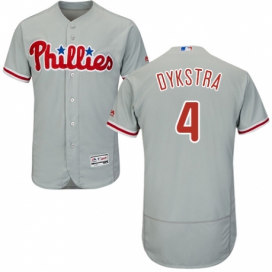 Men's Majestic Philadelphia Phillies #4 Lenny Dykstra Grey Road Flex Base Authentic Collection MLB Jersey
